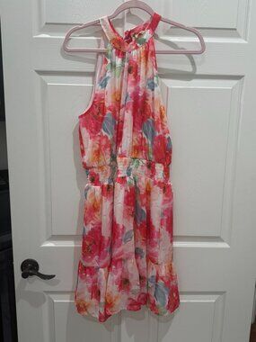 Magnolia Boutique Pink Floral Halter Smocked Midi Dress
